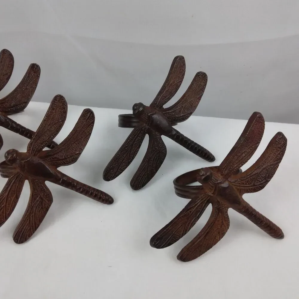 Pier 1 Dragonfly Napkin Rings Rustic Cast Iron Rusty Brown Rustic Metal Set Of 5